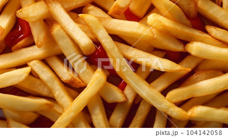French fries with ketchup, fast food concept, unhealthy food French fries with ketchup, fast food concept, unhealthy food 104142058