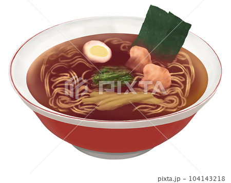どんぶりに入った醤油ラーメン、リアルイラスト どんぶりに入った醤油ラーメン、リアルイラスト 104143218