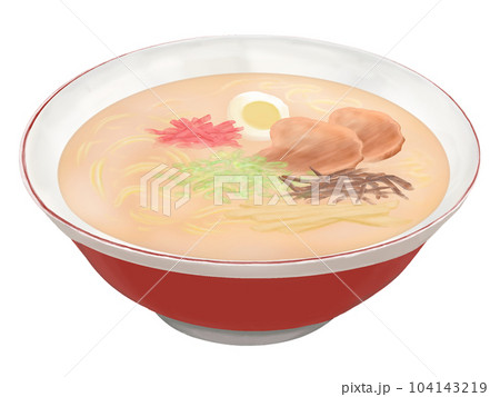 どんぶりに入った豚骨ラーメン、リアルイラスト どんぶりに入った豚骨ラーメン、リアルイラスト 104143219