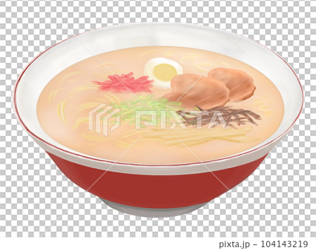 どんぶりに入った豚骨ラーメン、リアルイラスト どんぶりに入った豚骨ラーメン、リアルイラスト 104143219