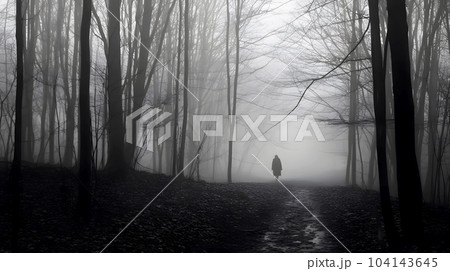 森を歩く女性の後ろ姿 104143645