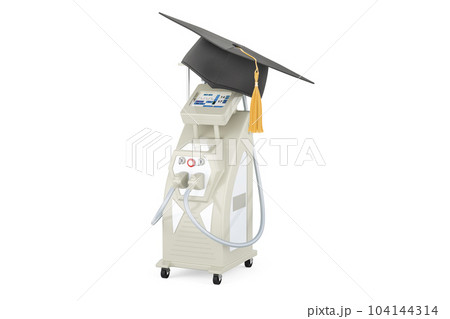 Professional Laser Tattoo Removal Machine with education hat. 3D rendering Professional Laser Tattoo Removal Machine with education hat. 3D rendering 104144314