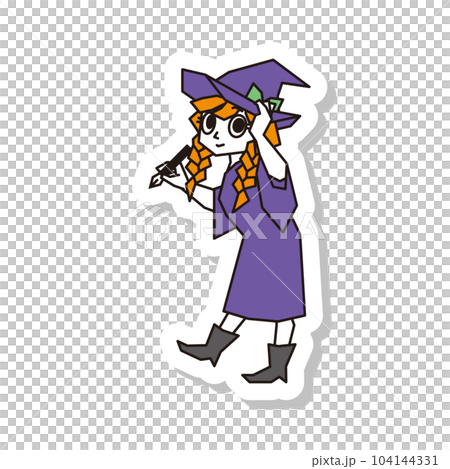 Witch illustration label purple Witch illustration label purple 104144331