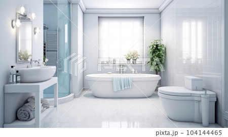 bathroom with white furniture of the bathtub bathroom with white furniture of the bathtub 104144465