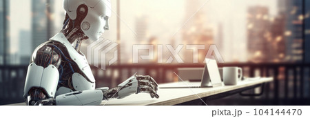 close up of the robot in the office 104144470