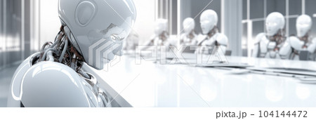 Close-up the white robot working in the office Close-up the white robot working in the office 104144472