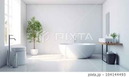 modern bathroom with white and tree 104144493