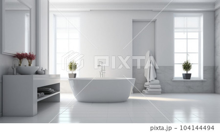 modern bathroom with white furniture 104144494