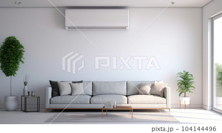 modern living room with sofa and air conditioner modern living room with sofa and air conditioner 104144496