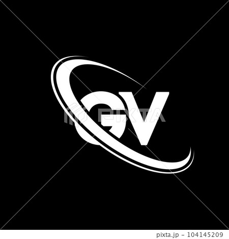 GV logo. G V design. White GV letter. GV/G V letter logo design. Initial letter GV linked circle uppercase monogram logo. 104145209