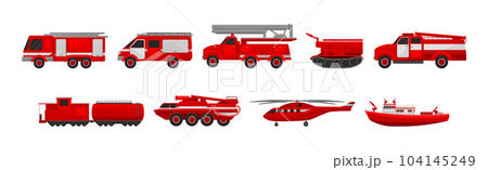 Red Transportation for Firefighting or Fire Extinguishing Vector Set 104145249