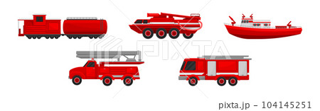 Red Transportation for Firefighting or Fire Extinguishing Vector Set Red Transportation for Firefighting or Fire Extinguishing Vector Set 104145251