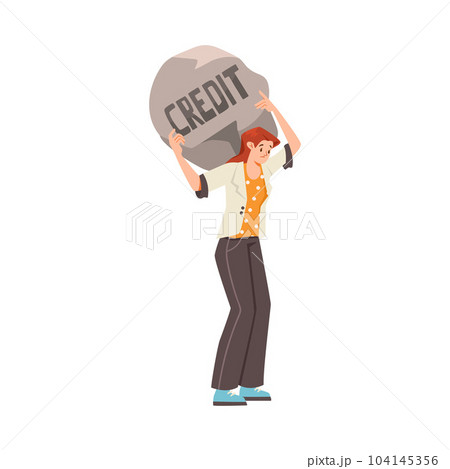 Pressure of Loan with Woman Character Carry Heavy Stone on Her Back Vector Illustration 104145356