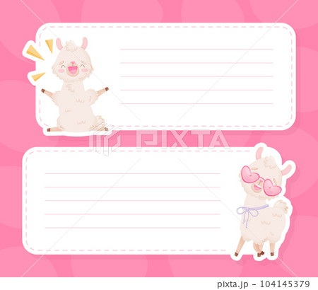 Empty Card with Cute Fluffy Llama or Alpaca Character Vector Template 104145379