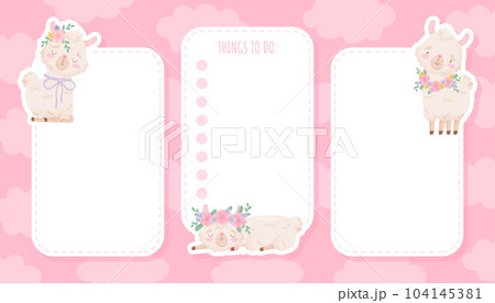 Empty Card with Cute Fluffy Llama or Alpaca Character Vector Template 104145381