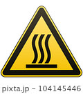 Caution - danger. Hot surface. Warning sign. Yellow triangle with a black image. White background. Vector illustrations. 104145446