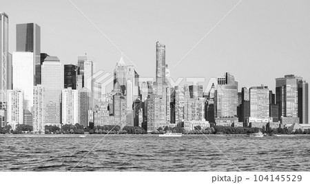 Black and white photo of New York City skyline, Manhattan, USA. 104145529