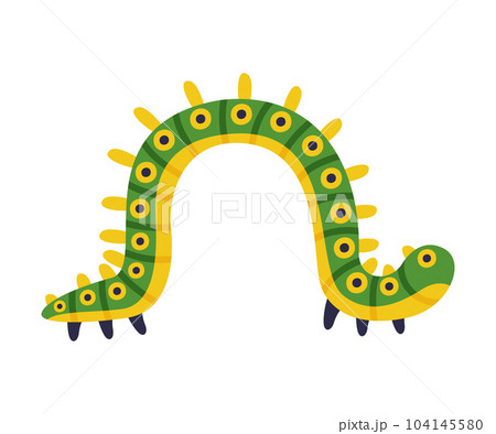 Bright Green Caterpillar as Larval Stage of Insect Crawling and Creeping Vector Illustration 104145580