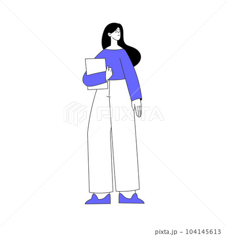 Business Process with Woman Character Standing with Paper Document Vector Illustration 104145613