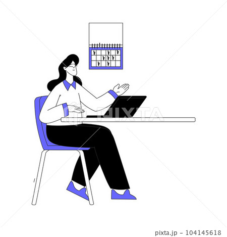 Business Process with Woman Character Working at Laptop Vector Illustration Business Process with Woman Character Working at Laptop Vector Illustration 104145618