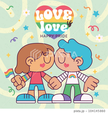 Cute homosexual couple kissing each other Proud month Vector 104145860