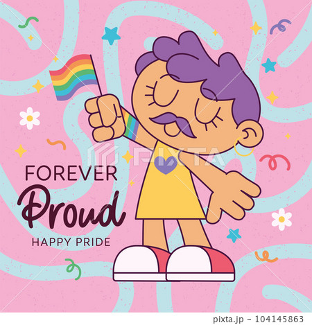 Isolated cute transgender character holding lgbt flag Proud month Vector Isolated cute transgender character holding lgbt flag Proud month Vector 104145863