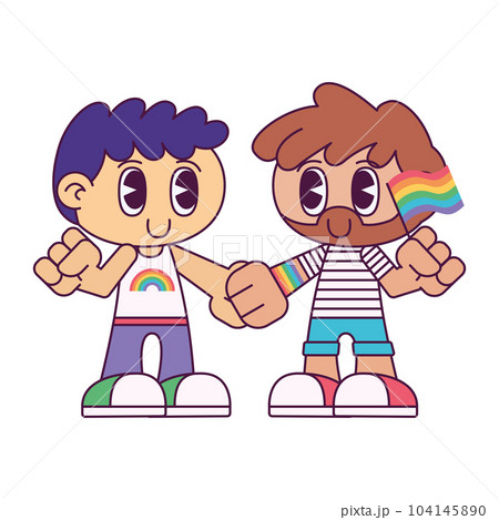 Cute homosexual chibi couple characters holding hands Vector 104145890