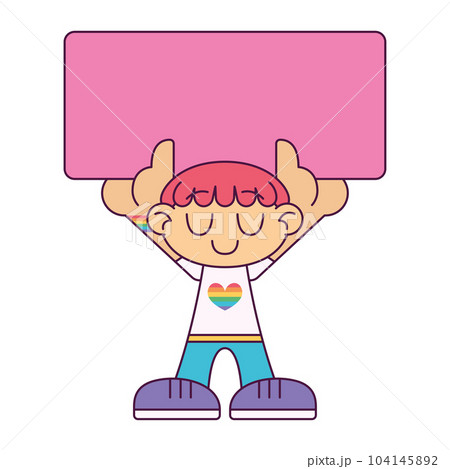Isolated cute chibi character holding an empty poster Vector Isolated cute chibi character holding an empty poster Vector 104145892