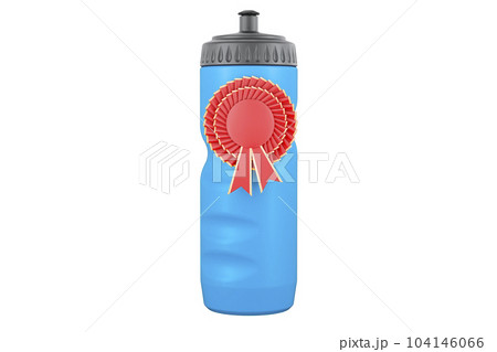 Plastic sport water bottle with best choice badge, 3D rendering Plastic sport water bottle with best choice badge, 3D rendering 104146066