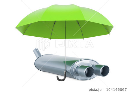 Car exhaust pipe under umbrella, 3D rendering Car exhaust pipe under umbrella, 3D rendering 104146067