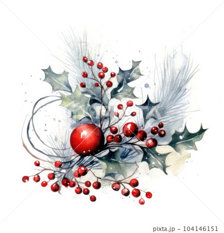 Christmas composition watercolor. Illustration AI Generative 104146151