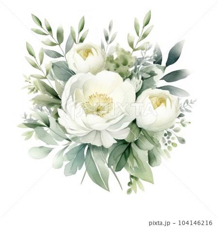 White flower watercolor isolated. Illustration AI Generative 104146216