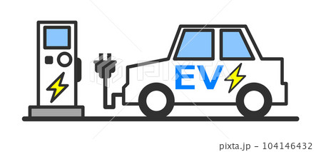 マイカーの電気自動車をEVステーションで急速充電するイラスト 104146432