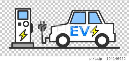 マイカーの電気自動車をEVステーションで急速充電するイラスト 104146432