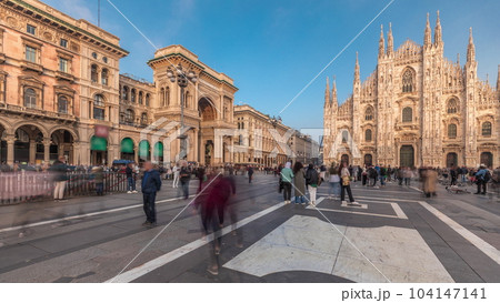 Panorama showing Vittorio Emanuele gallery and Milan Cathedral timelapse. 104147141