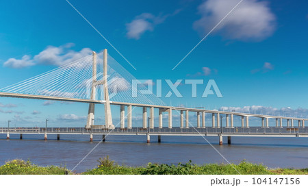 The Vasco da Gama Bridge timelapse hyperlapse in Lisbon, Portugal 104147156