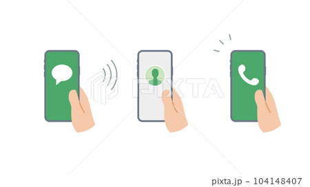 手に持ったスマートフォンに連絡のアイコンのセット 手に持ったスマートフォンに連絡のアイコンのセット 104148407