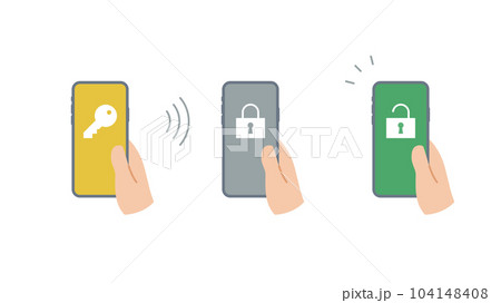 手に持ったスマートフォンに鍵と錠のアイコンのセット 手に持ったスマートフォンに鍵と錠のアイコンのセット 104148408