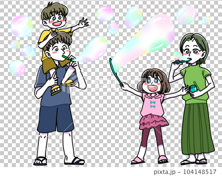 一家四口玩肥皂泡 104148517