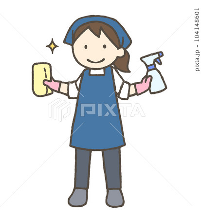 洗剤とスポンジを持つ女性のイラスト 104148601