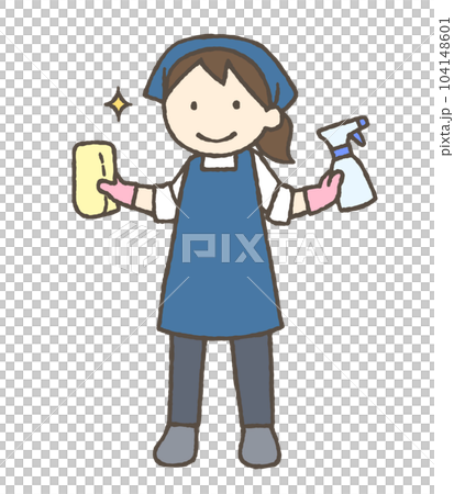 洗剤とスポンジを持つ女性のイラスト 104148601