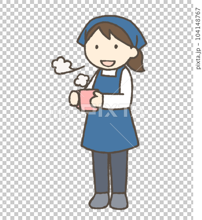 一個女人在杯子裡喝飲料的插圖 104148767