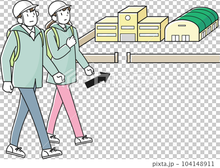 災害時に避難場所へ向かう人々 104148911