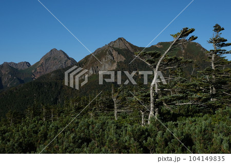 八ケ岳の絶景トレイル。日本の雄大な自然。百名山、赤岳。 104149835