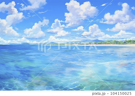 海とビーチの南国リゾートのイラスト「AI生成画像」 104150025