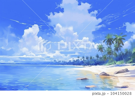 海とビーチの南国リゾートのイラスト「AI生成画像」 104150028