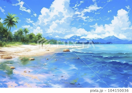 海とビーチの南国リゾートのイラスト「AI生成画像」 104150036