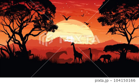 野生動物のシルエット 野生動物のシルエット 104150166