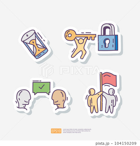 Team Work. Contains team goal, motivation, working group, management, collaboration, cooperation. Hand drawn doodle sticker icon set vector illustration Team Work. Contains team goal, motivation, working group, management, collaboration, cooperation. Hand drawn doodle sticker icon set vector illustration 104150209