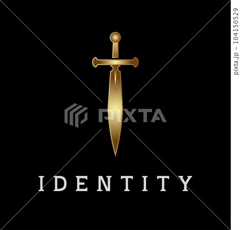 Vintage retro illustration Gold plated ancient royal sword on black background 104150529